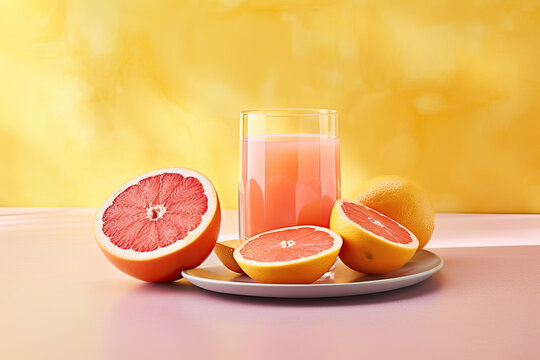 grapefruit and juice,
A Refreshing Summer Drink with Citrus Fruits,grapefruit juice and fruits