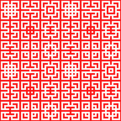 Seamless Chinese window tracery pattern. Repeated stylized black squares on white background. Symmetric geometric abstract wallpaper. Trellis motif. Digital paper, textile print. Vector illustration