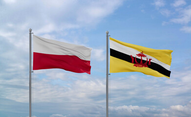 Brunei and Poland flags, country relationship concepts