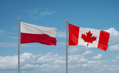 Canada and Poland flags, country relationship concept