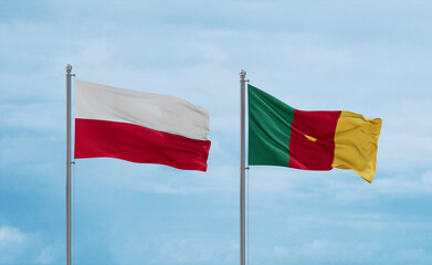 Cameroon and Poland flags, country relationship concept