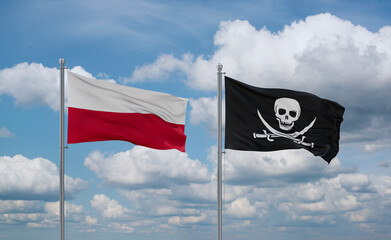 Pirate and Poland flags, country relationship concept