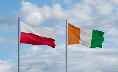 Ivory Coast and Poland flags, country relationship concept
