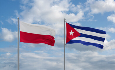 Cuba and Poland flags, country relationship concept