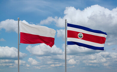 Costa Rico and Poland flags, country relationship concept