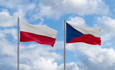 Czech Republic and Poland flags, country relationship concept