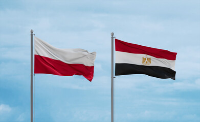 Egypt and Poland flags, country relationship concept