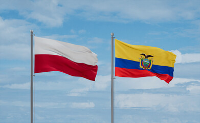 Ecuador and Poland flags, country relationship concept