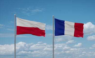 Poland and France flags, country relationship concept