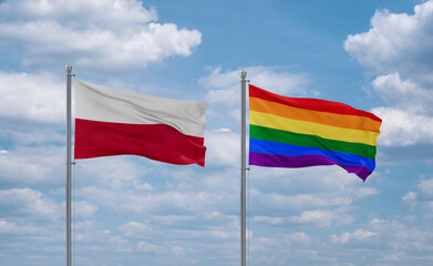 Gay Pride and Poland flags, country relationship concept