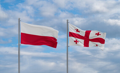 Georgia and Poland flags, country relationship concept