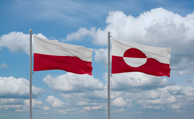 Greenland and Poland flags, country relationship concept