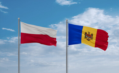 Moldova and Poland flags, country relationship concept