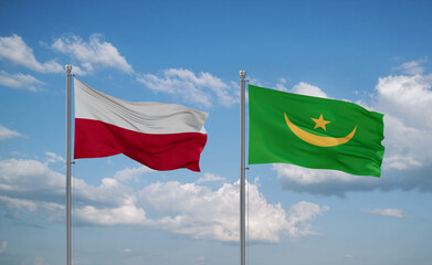 Mauritania and Poland flags, country relationship concept