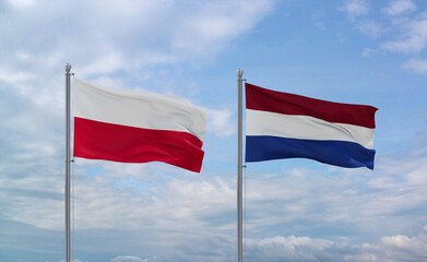 Netherlands and Poland flags, country relationship concept