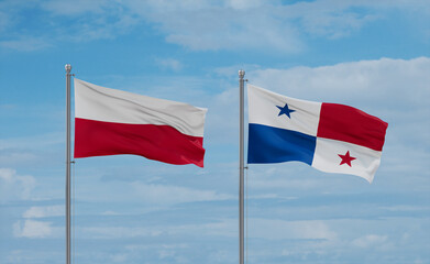 Panama and Poland flags, country relationship concept