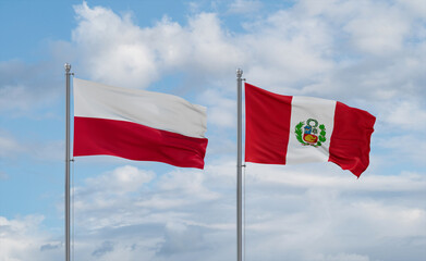 Peru and Poland flags, country relationship concept