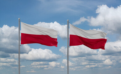 Two Poland flags, country relationship concept