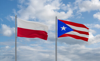 Puerto Rico and Poland flags, country relationship concept