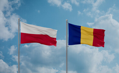 Romania and Poland flags, country relationship concept