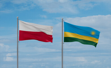 Rwanda and Poland flags, country relationship concept