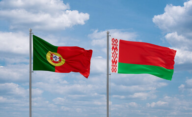 Belarus and Portugal flags, country relationship concept