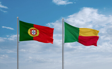 Benin and Portugal flags, country relationship concept