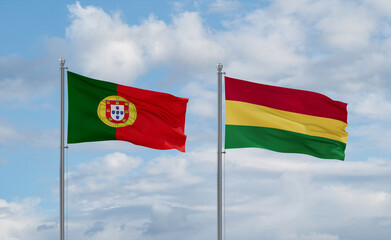 Bolivia and Portugal flags, country relationship concept
