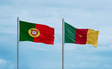Cameroon and Portugal flags, country relationship concept