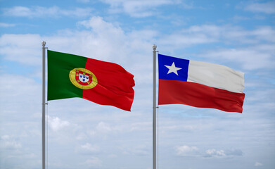 Chile and Portugal flags, country relationship concept