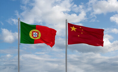 China and Portugal flags, country relationship concept