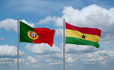 Ghana and Portugal flags, country relationship concept