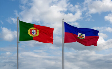 Haiti and Portugal flags, country relationship concept
