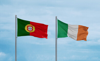 Ireland and Portugal flags, country relationship concept