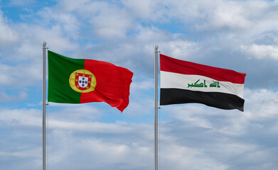 Iraq and Portugal flags, country relationship concept
