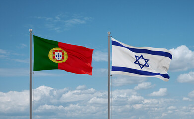 Israel and Portugal flags, country relationship concept