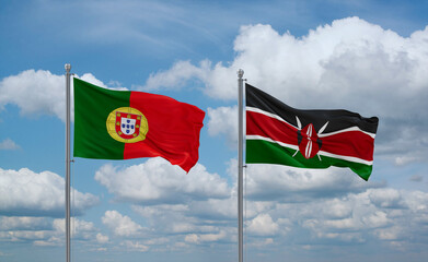 Kenya and Portugal flags, country relationship concept