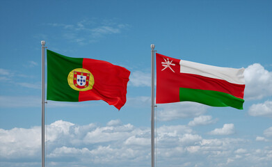 Oman and Portugal flags, country relationship concept