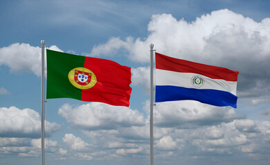 Paraguay and Portugal flags, country relationship concept
