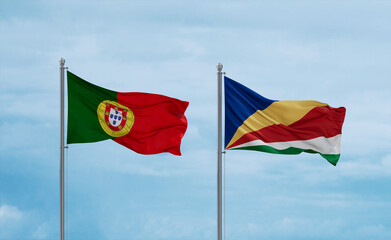 Seychelles and Portugal flags, country relationship concept