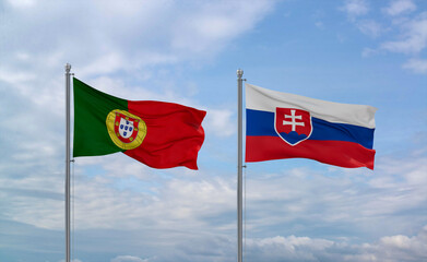 Slovakia and Portugal flags, country relationship concept