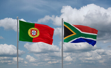 South Africa and Portugal flags, country relationship concept