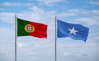 Somalia and Portugal flags, country relationship concept