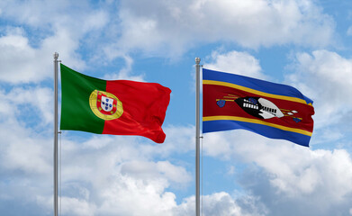 Eswatini and Portugal flags, country relationship concept