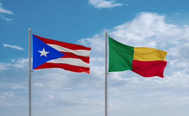 Benin and Puerto Rico flags, country relationship concept