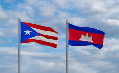 Cambodia and Puerto Rico flags, country relationship concept