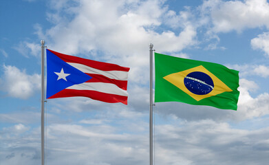 Puerto Rico and Brazil flags, country relationship concept