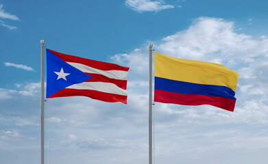 Colombia and Puerto Rico flags, country relationship concept