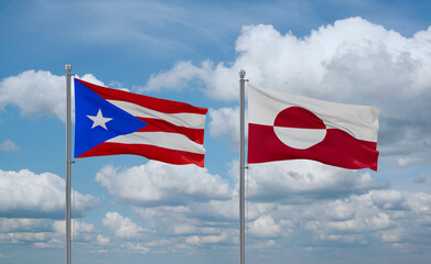 Greenland and Puerto Rico flags, country relationship concept