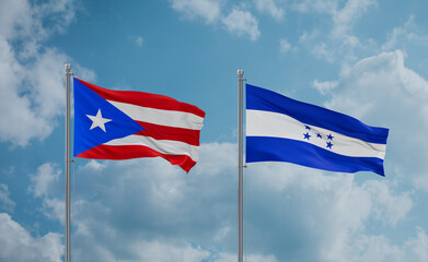 Honduras and Puerto Rico flags, country relationship concept